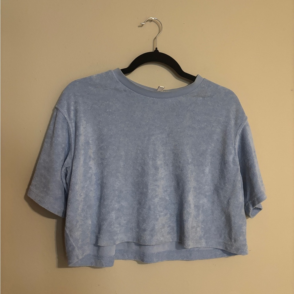Divided Light Blue Terry Cloth Short Sleeve Top and Shorts Lounge Set - Picture 2 of 4